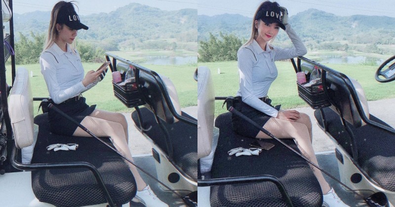 高爾夫球車驚見「白嫩美腿妹」！迷你短裙藏不住辣腿，窈窕曲線誰受得了！