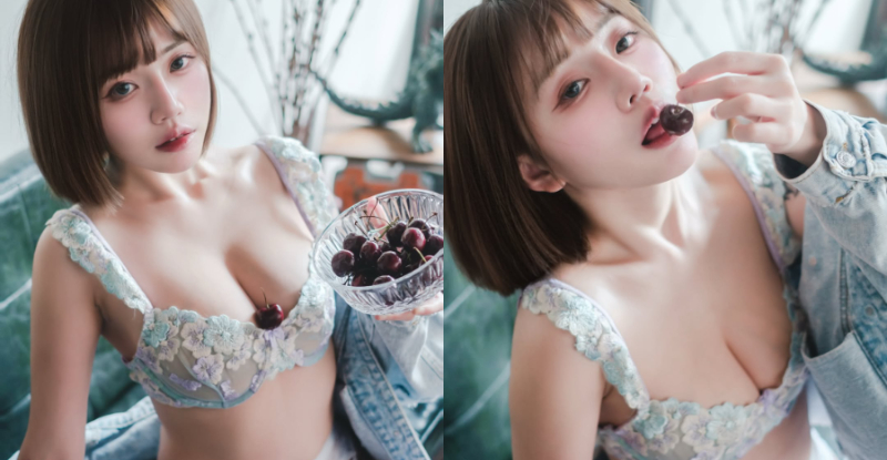 俏麗正妹「HanHan」親餵櫻桃，「放在事業線」粉絲搶著咬！