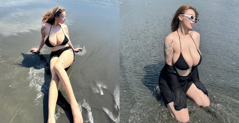 海灘上的霸主！超巨奶妹《Katherine劉萱》台南海邊曬豪乳身材